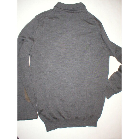 New NWT Mens L Merino Wool Sweater Gray Italy Roberto Collina Suede Patch Elbow - Picture 4 of 5